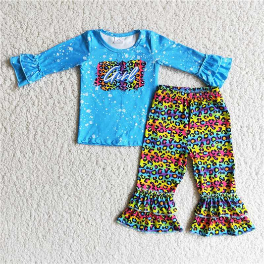 blue bleached girl letter colorful leopard outfits