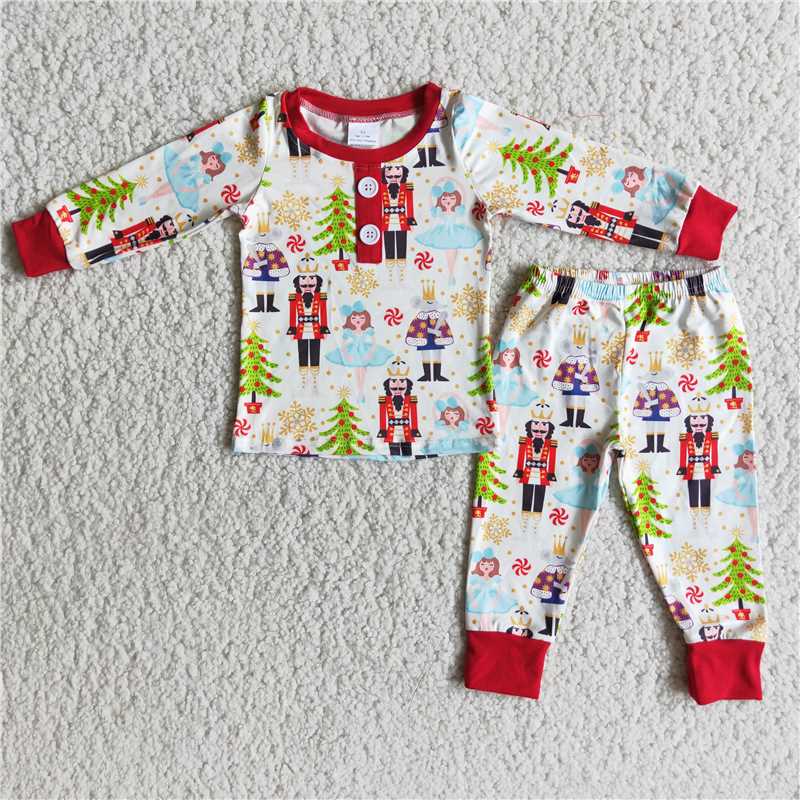 RTS NO MOQ ETA 5/7days arrived 6 A6-20 Boys Christmas Button Red Cuff Guard Pajamas