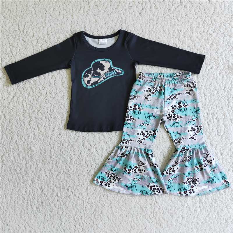 cows print hat girl set