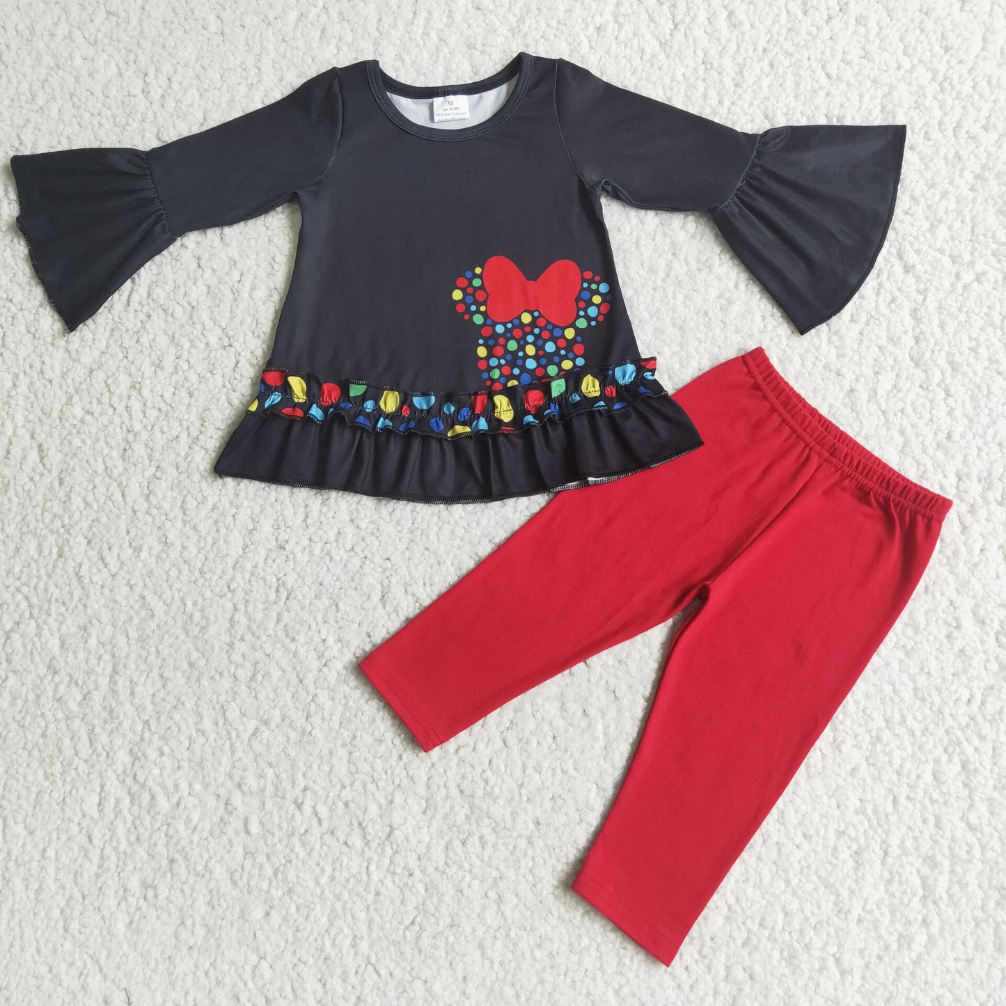 black dress top red pants set