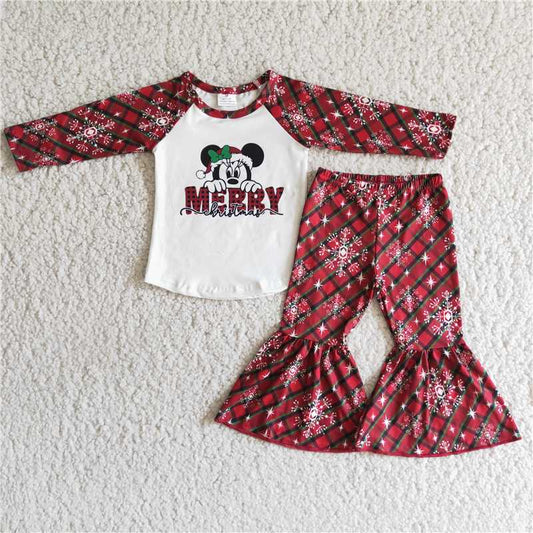 Merry snow plaid design long sleeve pants set