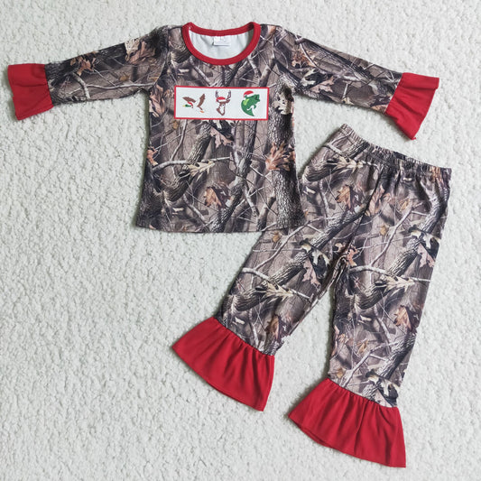 Christmas leaves print girl set girl pajamas