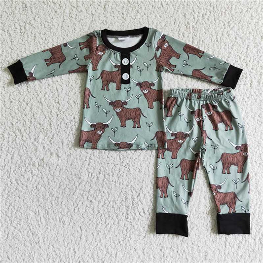 6C11-23 Kids Clothing Boys Long Sleeve Top With Pants Cow print