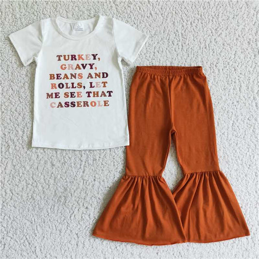 Girls outfit short sleeve long pants set cartoon print