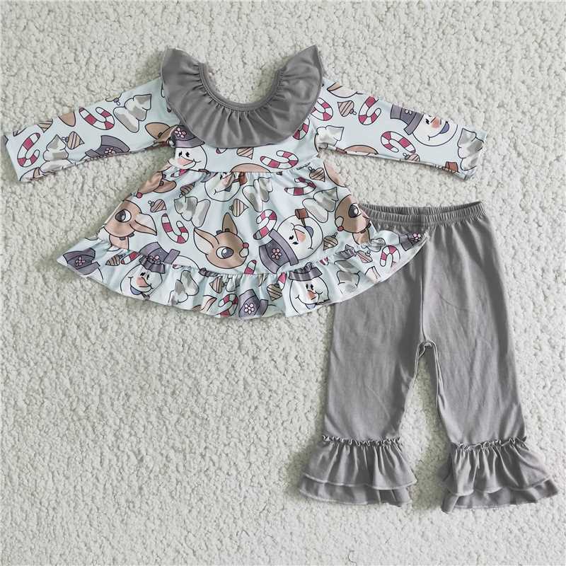 6 B5-20 girls christmas outfit long sleeve and long pants cartoon print