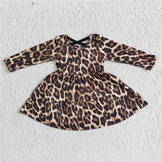 black leopard pattern long sleeve dress