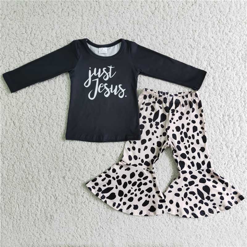 6 B6-2 Kids Clothing Girls Long Sleeve Top And Long Pants Leopard Print