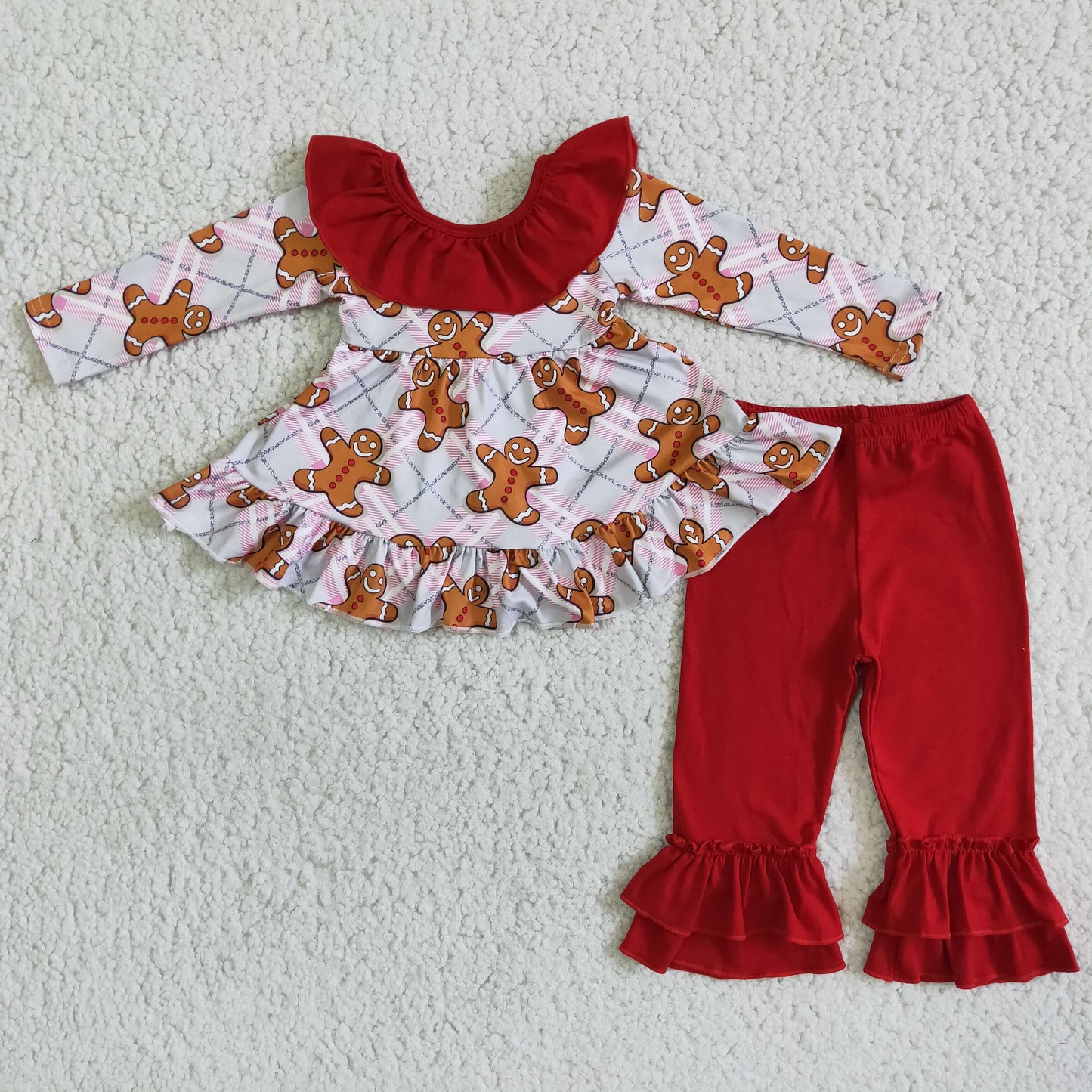 6 B8-5 Girls Outfit Gingerbread Man Print Trousers Christmas Boutique Set