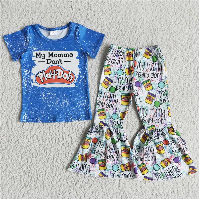 D11-3 Kids Clothing Girls Short Sleeve Top And Long Pants Cartoon Print