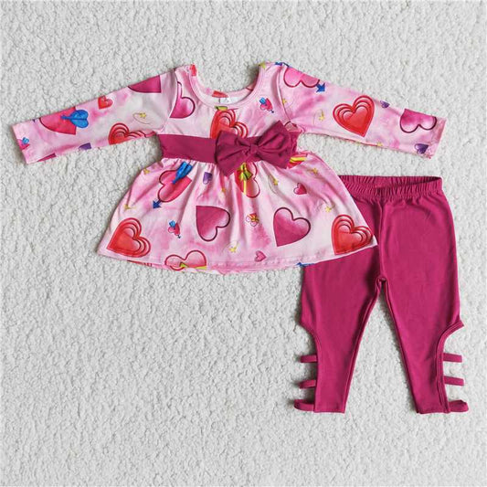 Valentine day girl set love heart bow design