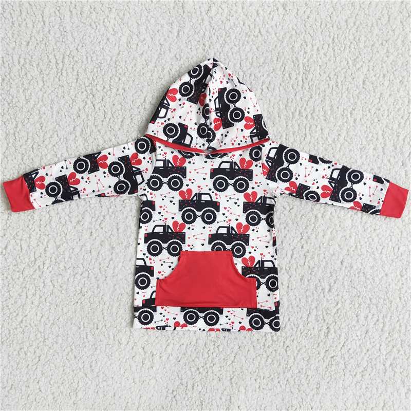 Valentine's Day Truck Hooded Pocket Sweatshirt