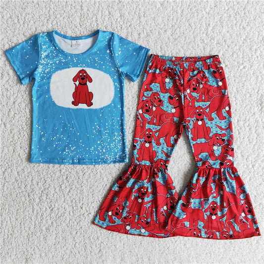 blue shirt dogs pattern long pants set