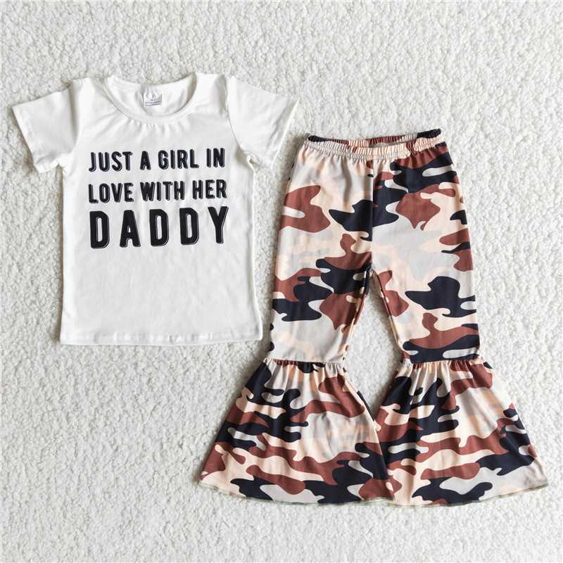 DADDY White Short Sleeve Camo Flared Pants