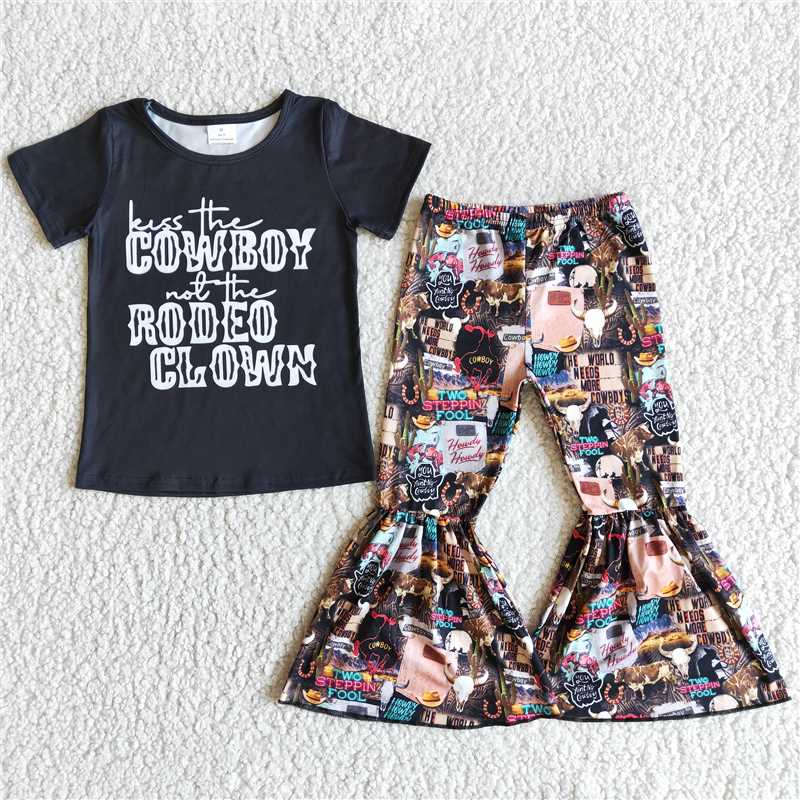 COWBOY Black Short Sleeve Flared Pants Set