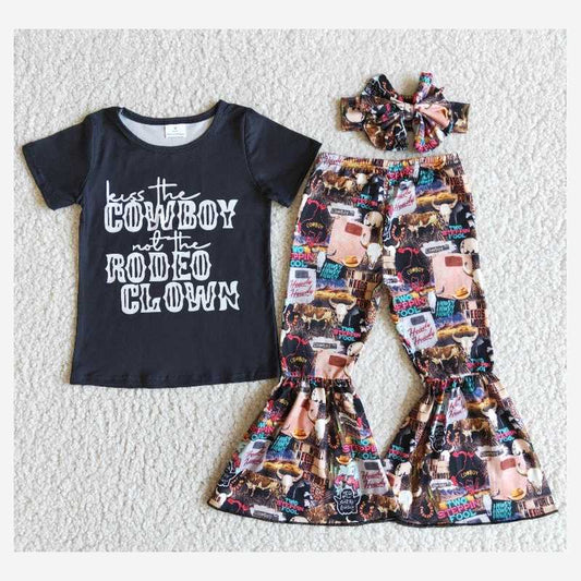 RTS NO MOQ ETA 5/7days Arrived E6-16 Kids Clothing Girls Short Sleeve Top And Long Pants Cartoon Print