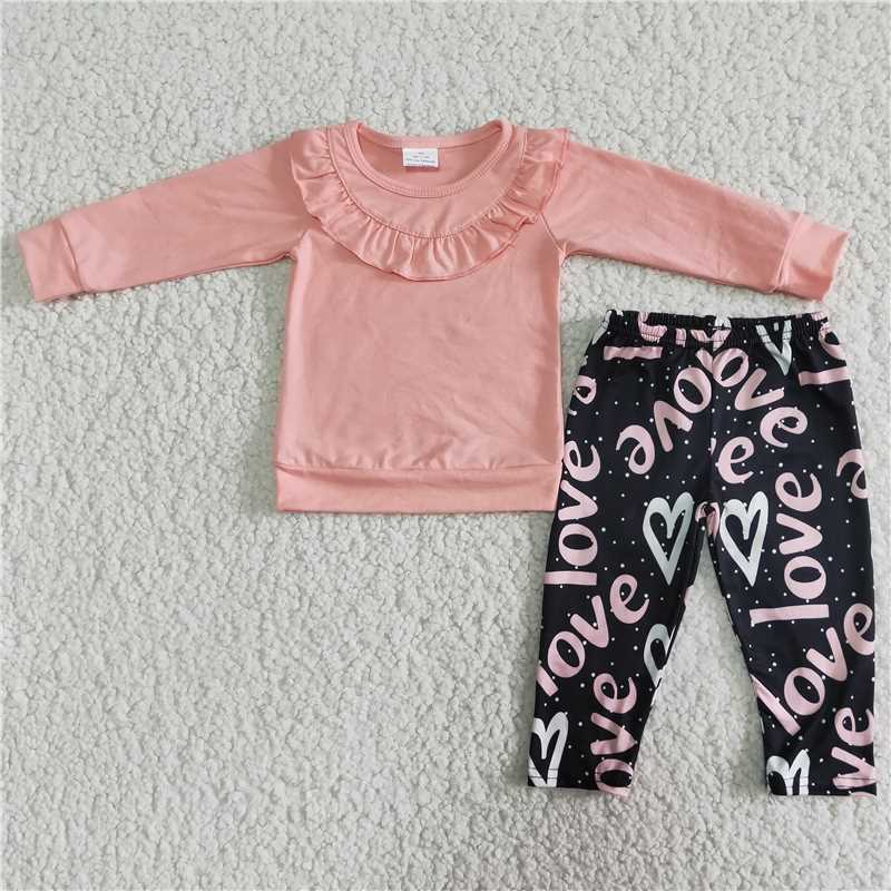 Pink Long Sleeve Top Love Trousers Valentine's Day Suit