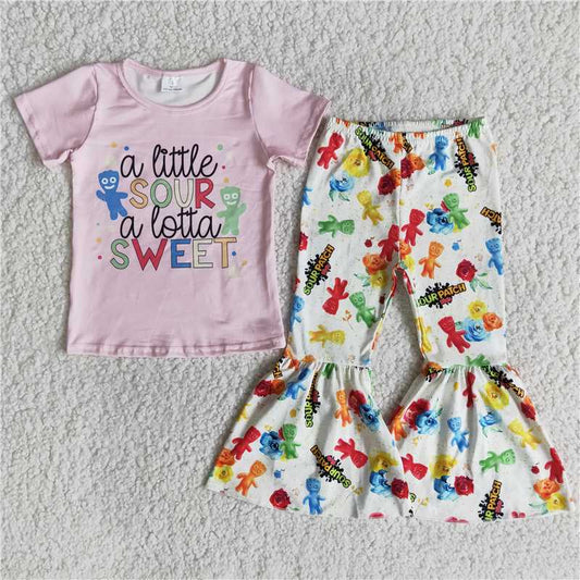 pink sweet pattern long pants set