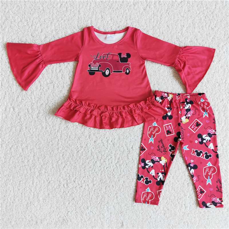 Valentine day girl set red dress top truck love