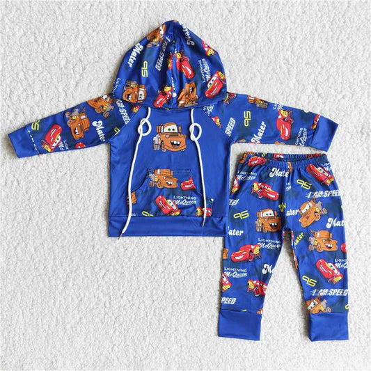 6 C10-26 boys outfit long sleeve and long pants with a hat car print