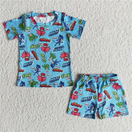 blue speed pattern boy short sleeve pants set