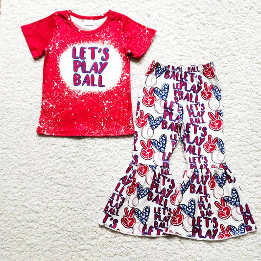 PLAY BALL Red Short Sleeve Gesture Heart Flared Pants