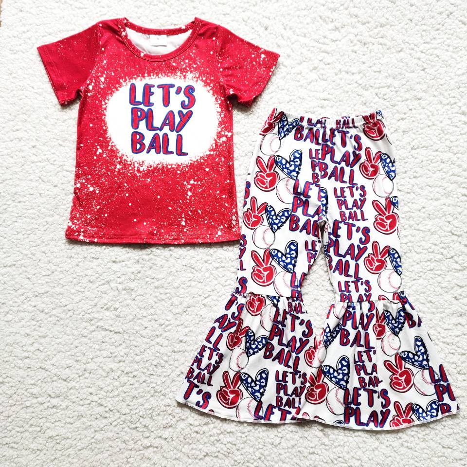 PLAY BALL Red Short Sleeve Gesture Heart Flared Pants