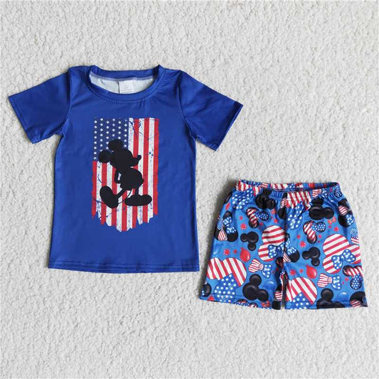 B1-13 Baby boys cartoon print short sleeve short pants milk silk kids summer outfit