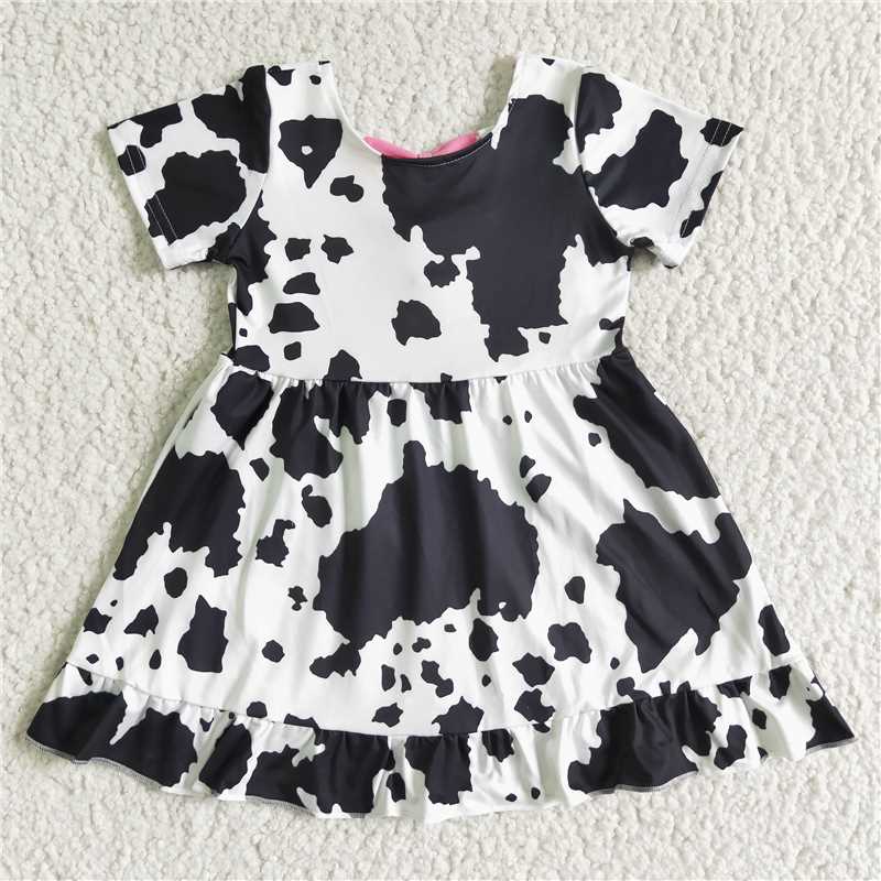 GSD0102 Girls Dress Cow Pattern Short Sleeve