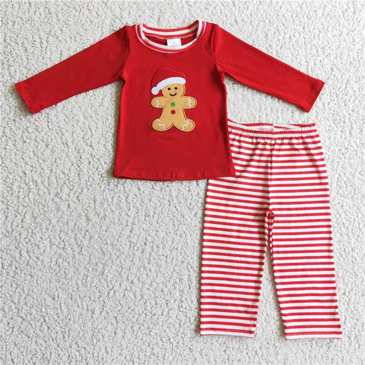 BLP0122 Kids Christmas Clothing Boys Long Sleeve Top And Long Pants Pajamas Gingerbread Man Print