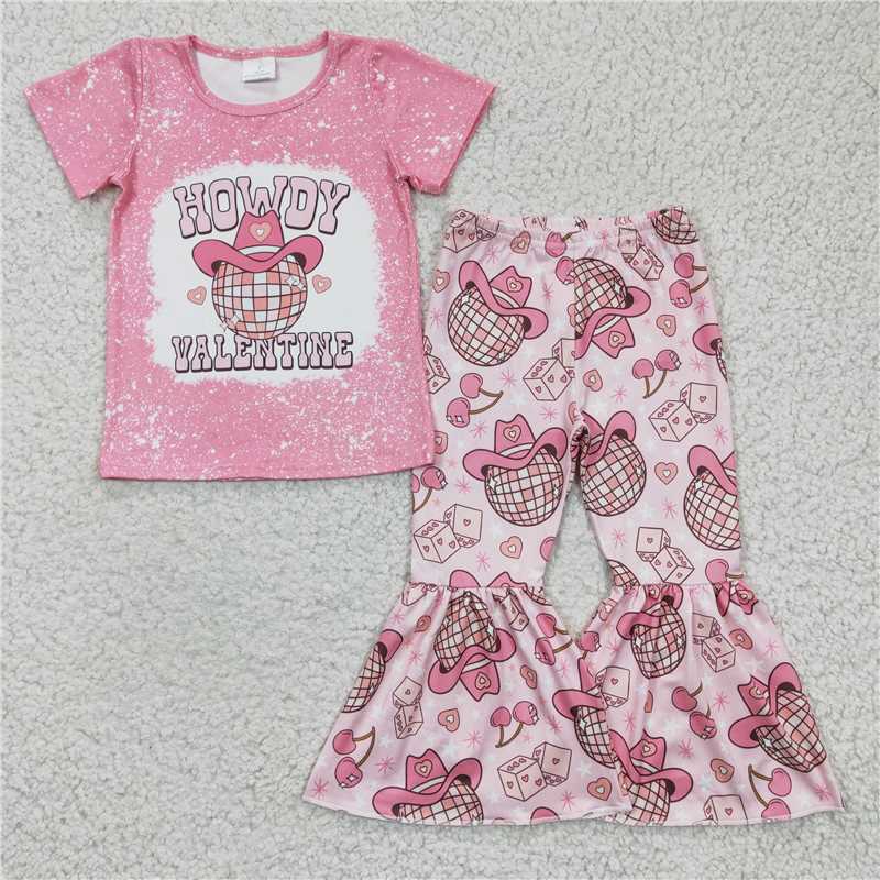 GSPO0364 Girls HOWDY hat lantern ball pink short-sleeved trousers suit