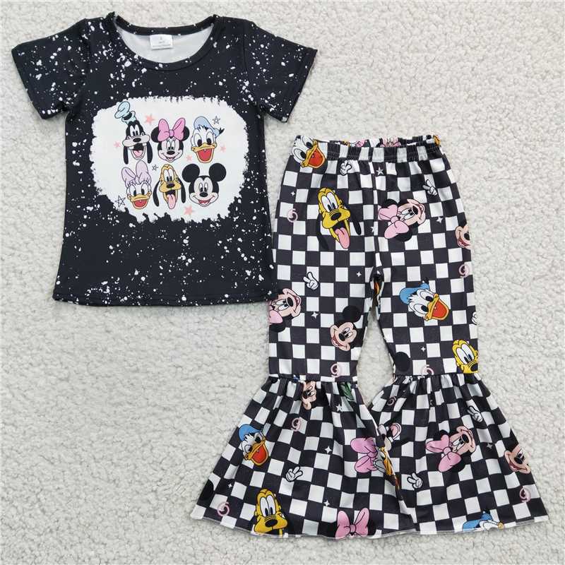 GSPO0445 Girls black short sleeve top with long pants cartoon print