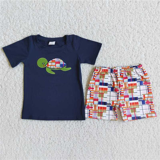 D5-12 Baby boys cartoon print short sleeve short pants milk silk kids summer outfit