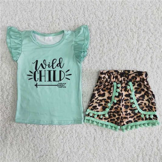 A15-24 wild child leopard shorts with green sleeves
