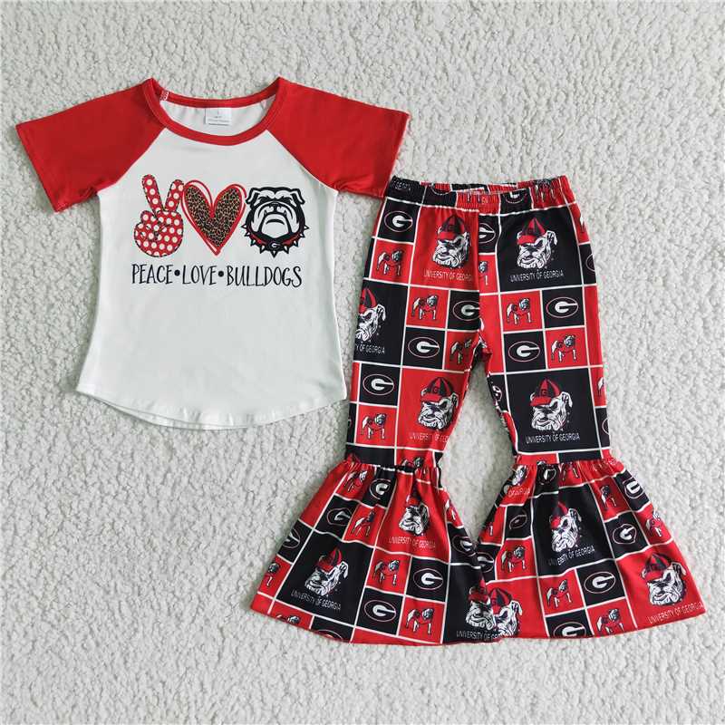 A1-24 Kids Clothing Girls Short Sleeve Top And Long Pants Cartoon Print