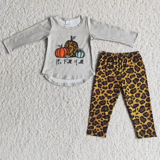 Pumpkin White Grey Long Sleeve Top Leopard Print Pants