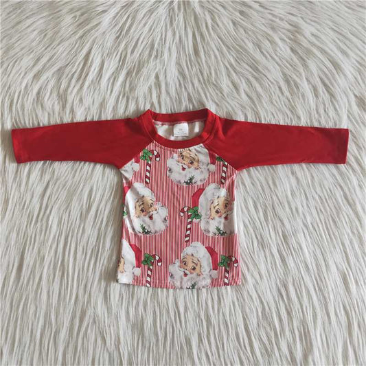 Christmas santa design red raglan long sleeve top