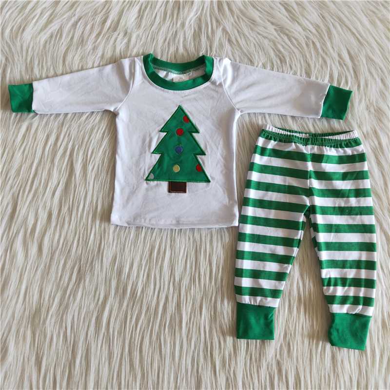 6A28-15 Kids Christmas Clothing Boys Long Sleeve Top And Long Pants Pajamas Christmas Tree Print