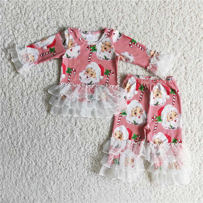 6B12-18 girls christmas outfit long sleeve and long pants cartoon print