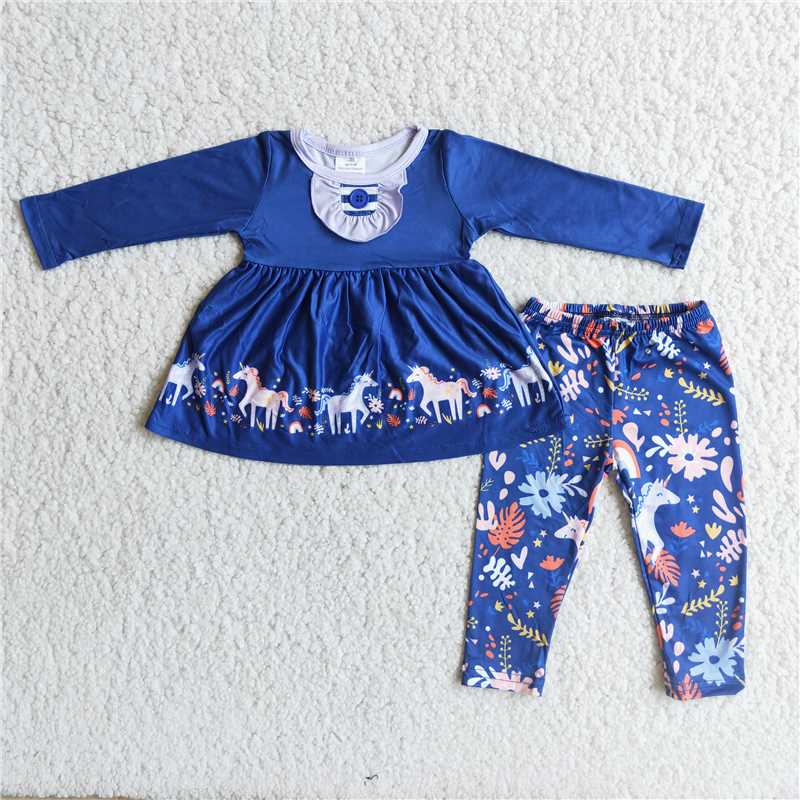 navy blue horses flowers girl sets