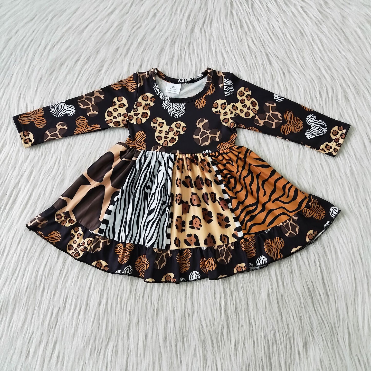leopard long sleeve dress big skirt with belt