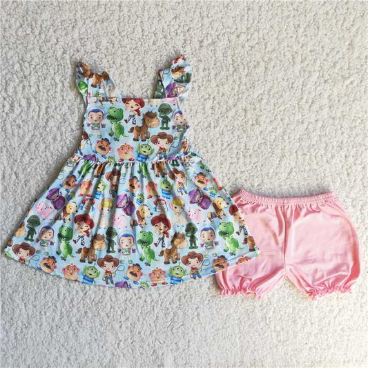 C14-3 Doll Cartoon Dinosaur Bungee Shorts Set