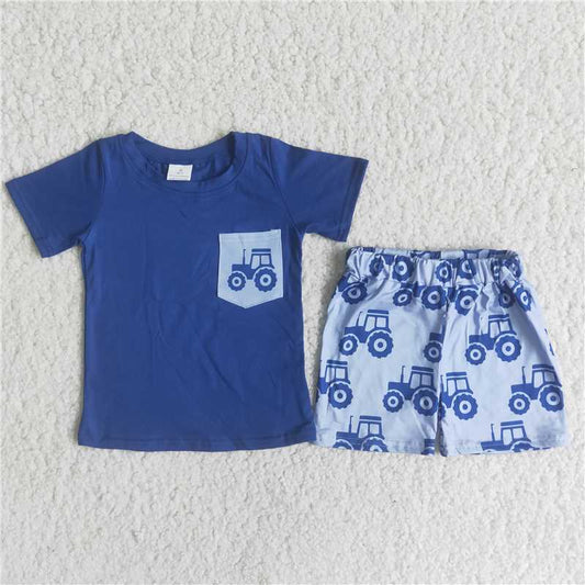 Dark Blue Truck Short Sleeve Shorts Set