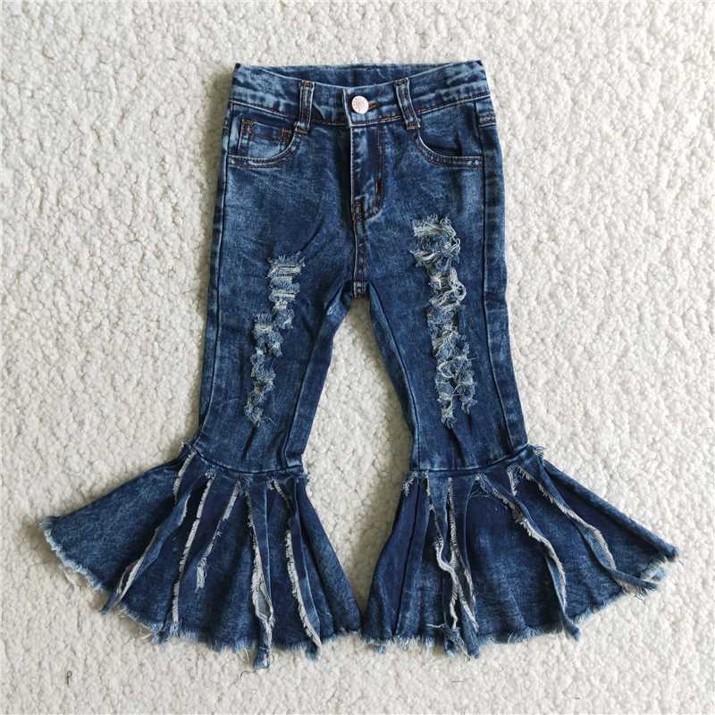 C4-23 Blue Fringed Single Lace Denim Trousers