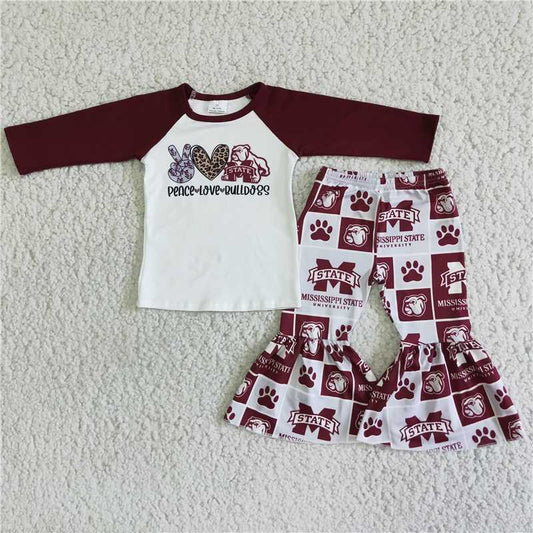 peace love bulldogs design long sleeve pants set