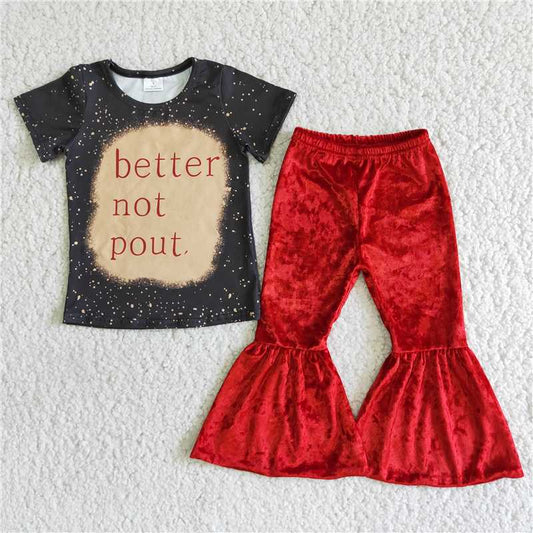 D2-19 Girls outfit short sleeve long gold velvet pants pants set cartoon print