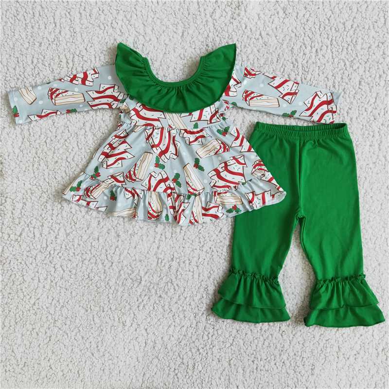 6 A0-12 Girls Outfit Christmas Tree Print Trousers Christmas Boutique Set