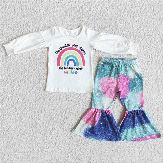 rainbow white top tie dye pants set