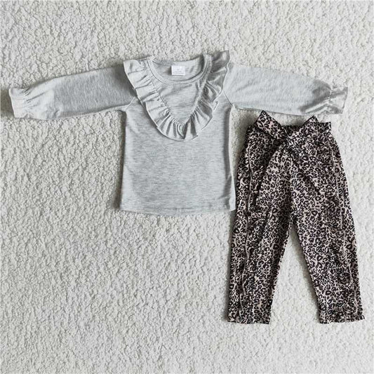 grey top leopard pants set