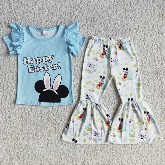 D10-20 Happy Easter Blue Short Sleeve Mickey Mouse Pant Set