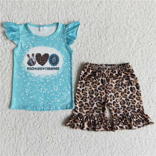 peace love leopard short sleeve pants set